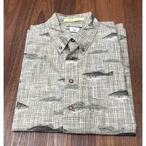 Columbia River Lodge Men's Short Sleeve Button Front Shirt Size M Fish Design